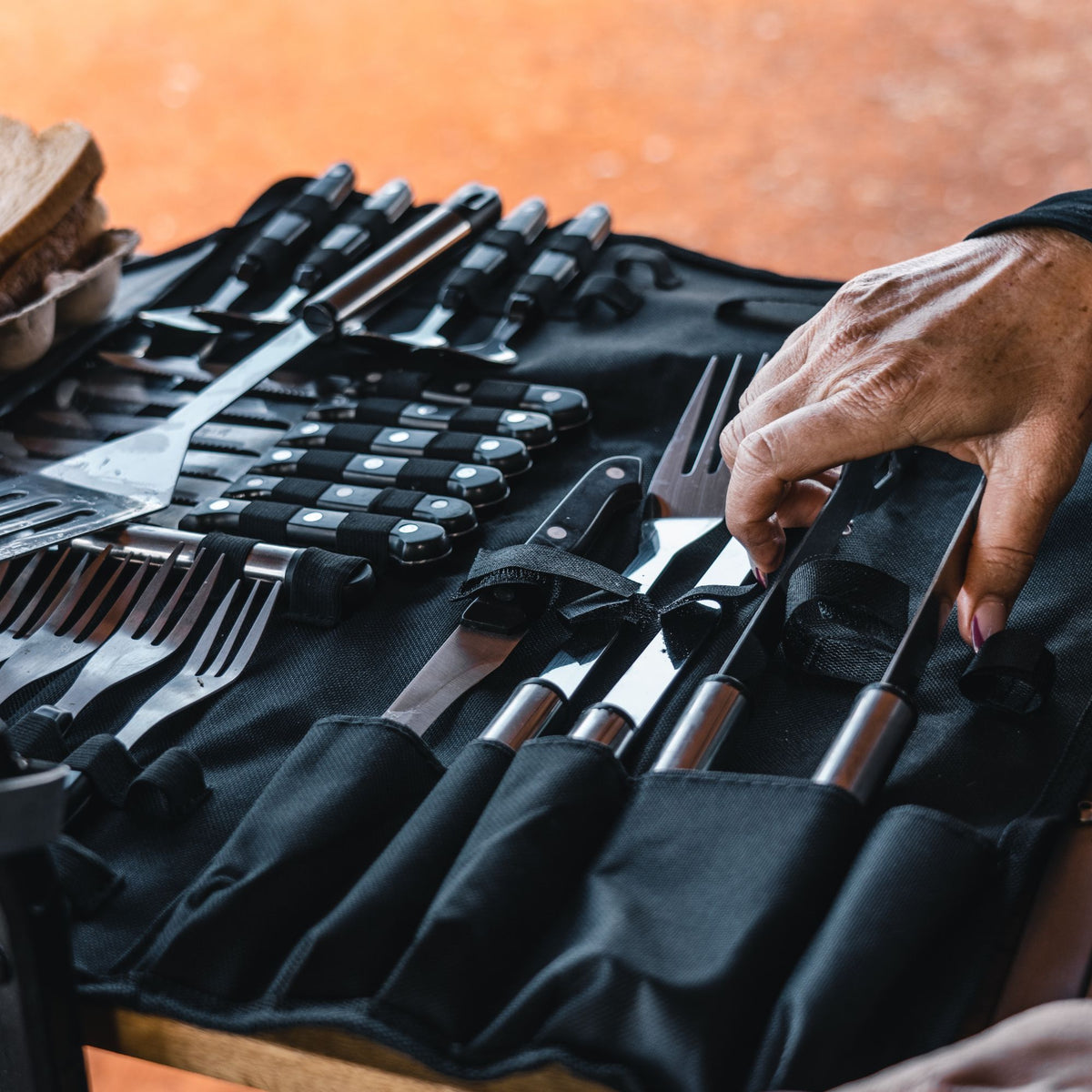 Wildtrak 26 Pcs Stainless Steel Cutlery and BBQ Set in Canvas Wrap with Handles