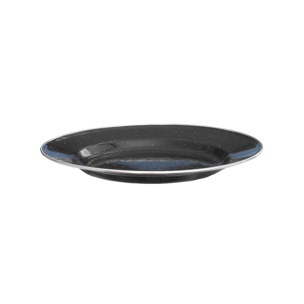 Wildtrak Premium Black Speckled Enamel Plate with Stainless Steel Rim 26cm