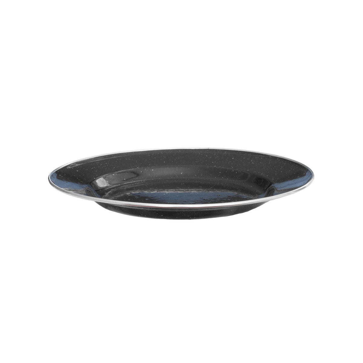 Wildtrak Premium Black Speckled Enamel Plate with Stainless Steel Rim 26cm