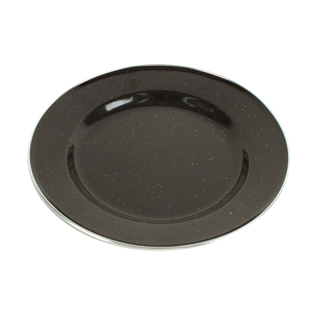 Wildtrak Premium Black Speckled Enamel Plate with Stainless Steel Rim 26cm