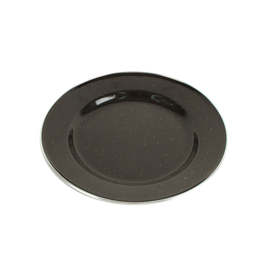 Wildtrak Premium Black Speckled Enamel Plate with Stainless Steel Rim 26cm