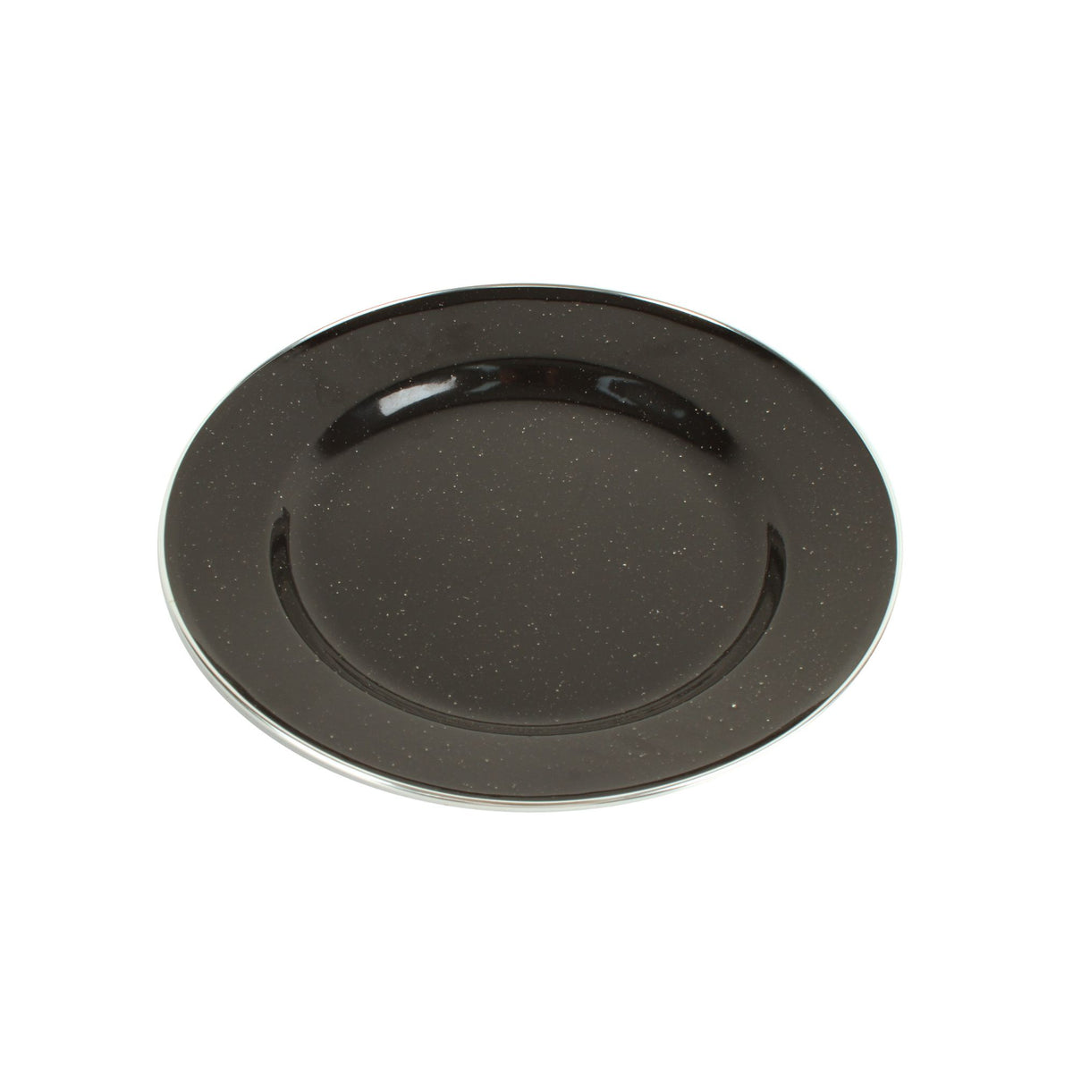 Wildtrak Premium Black Speckled Enamel Plate with Stainless Steel Rim 26cm