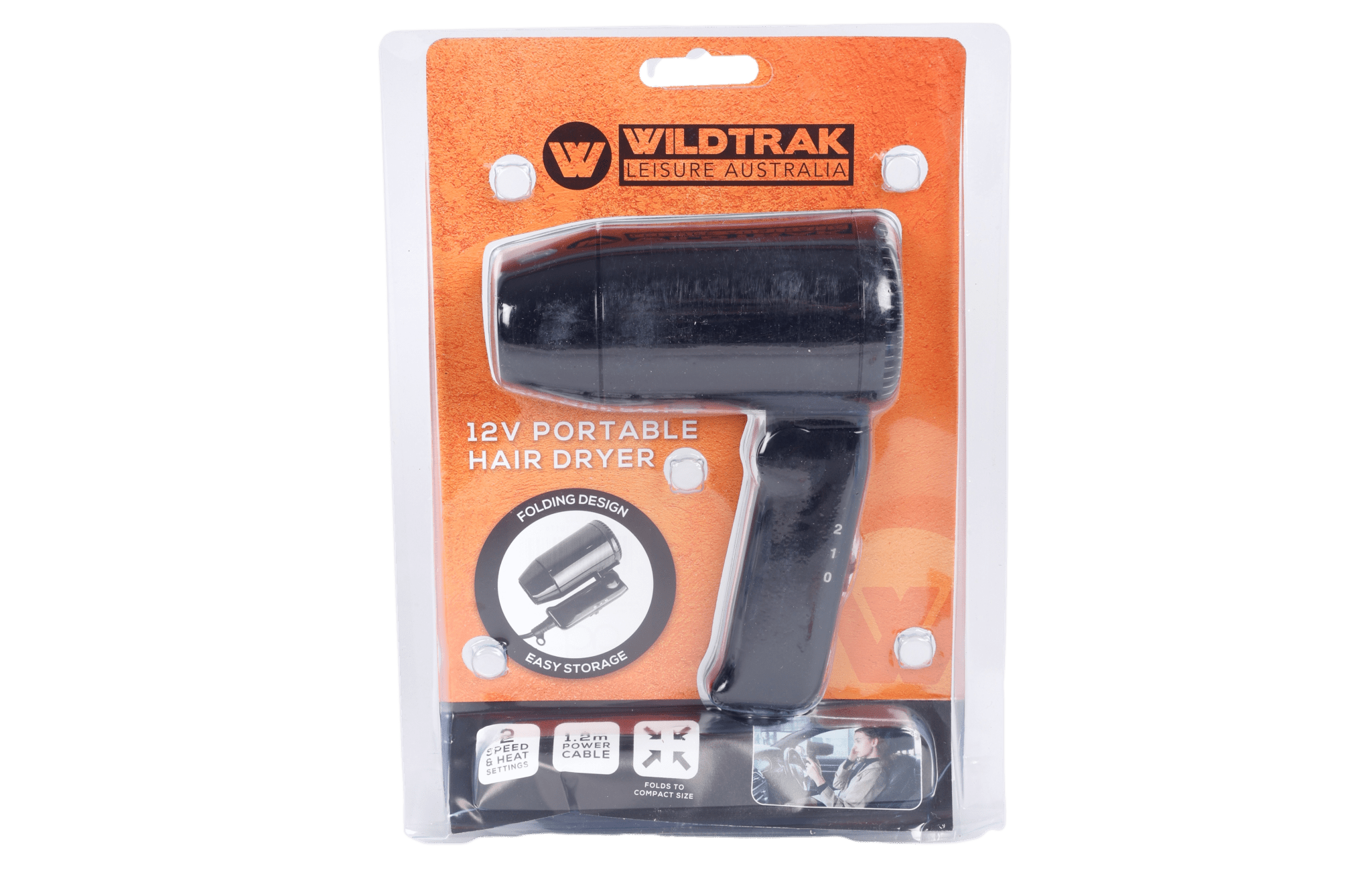 12V Portable Hair Dryer, Compact 2 Speed, 1.2m Cable