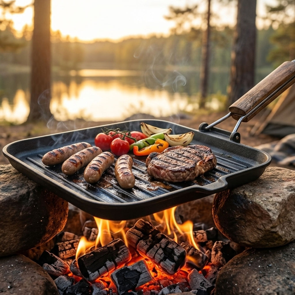 Wildtrak Cast Iron Pre-Seasoned Skillet/Grill Pan with Wooden Handle 24X24cm