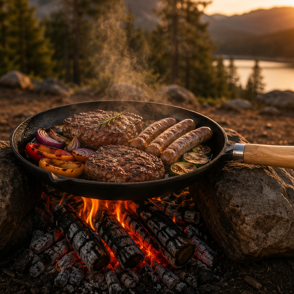 Wildtrak 29cm Round Pre-seasoned Cast Iron Skillet/Grill Pan with Wooden Handle