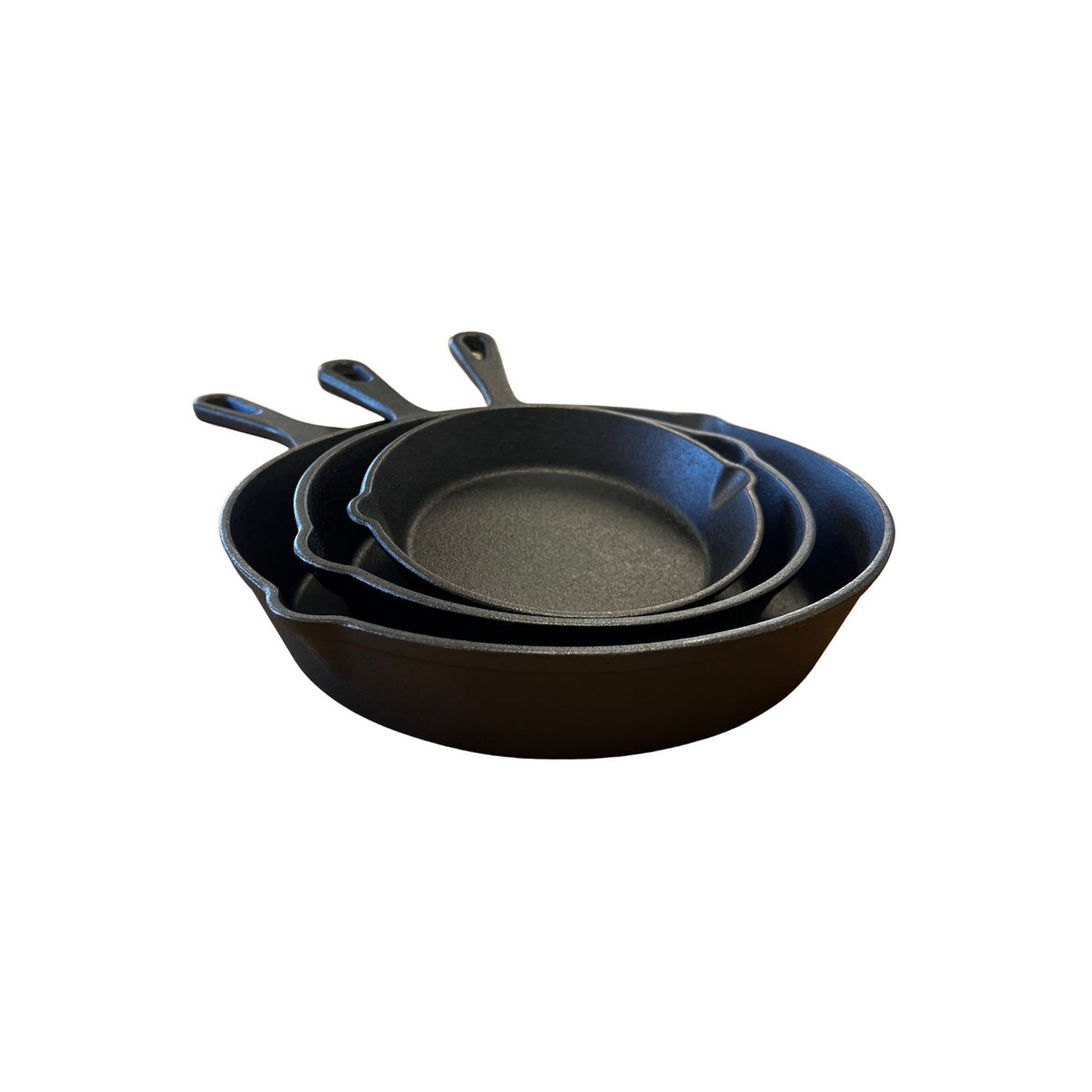 Wildtrak 3 Piece Cast Iron Skillet Frying Pan Set with Pour Spout and Handles