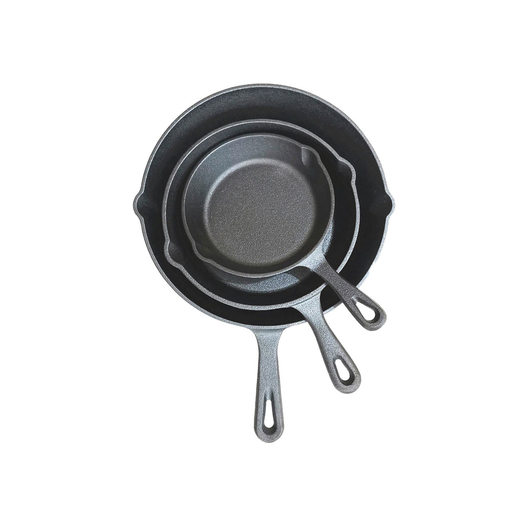 Wildtrak 3 Piece Cast Iron Skillet Frying Pan Set with Pour Spout and Handles