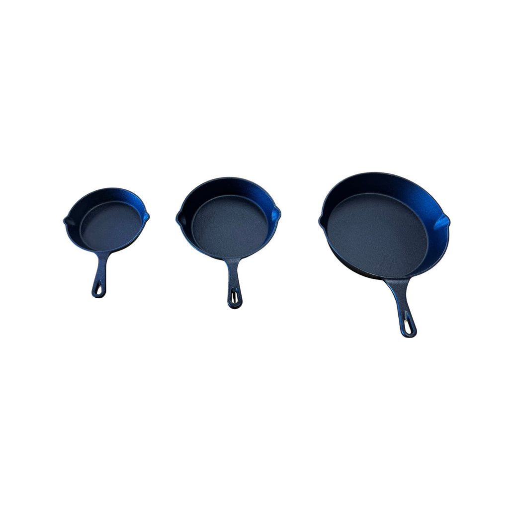 Wildtrak 3 Piece Cast Iron Skillet Frying Pan Set with Pour Spout and Handles