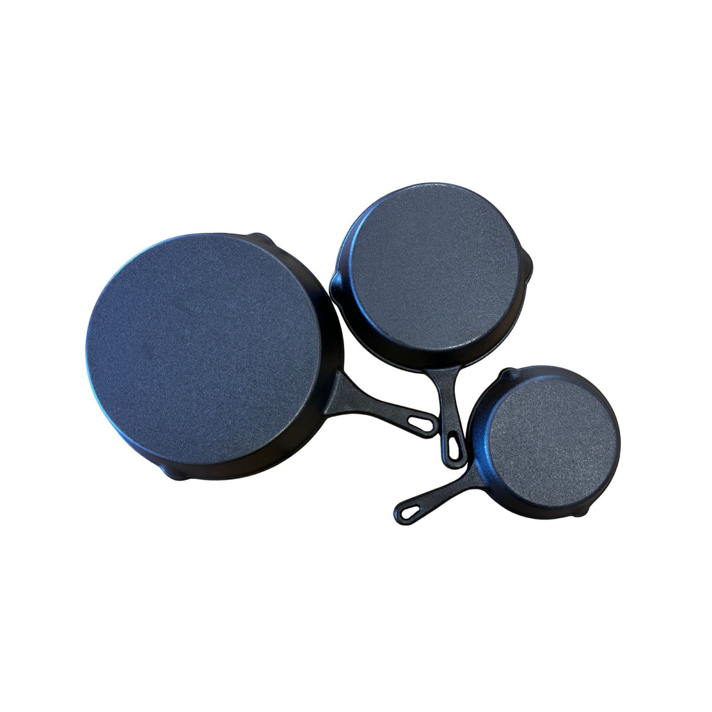 Wildtrak 3 Piece Cast Iron Skillet Frying Pan Set with Pour Spout and Handles