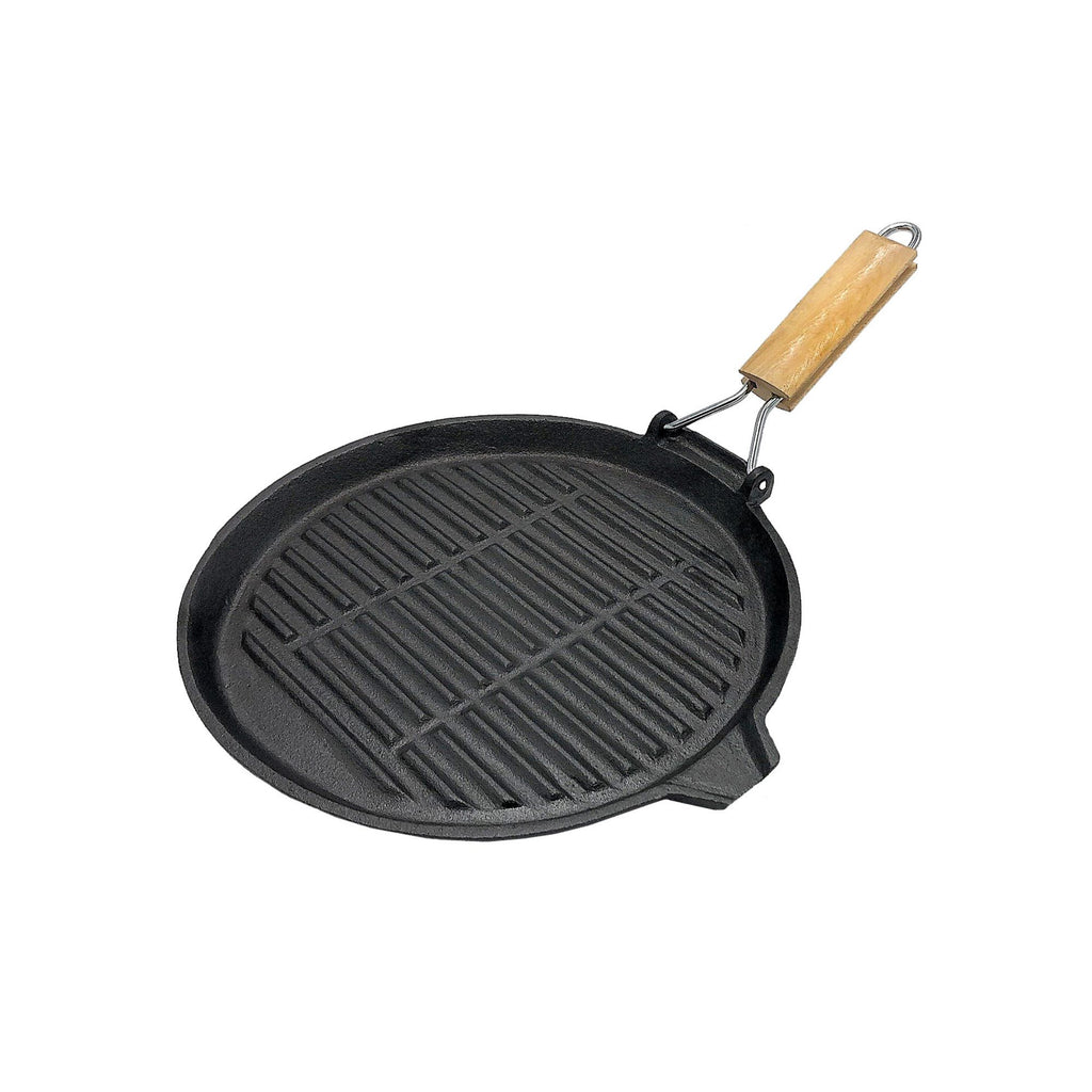 Wildtrak 24cm Round Cast Iron Pre-Seasoned Skillet/Grill Pan with Wooden Handle