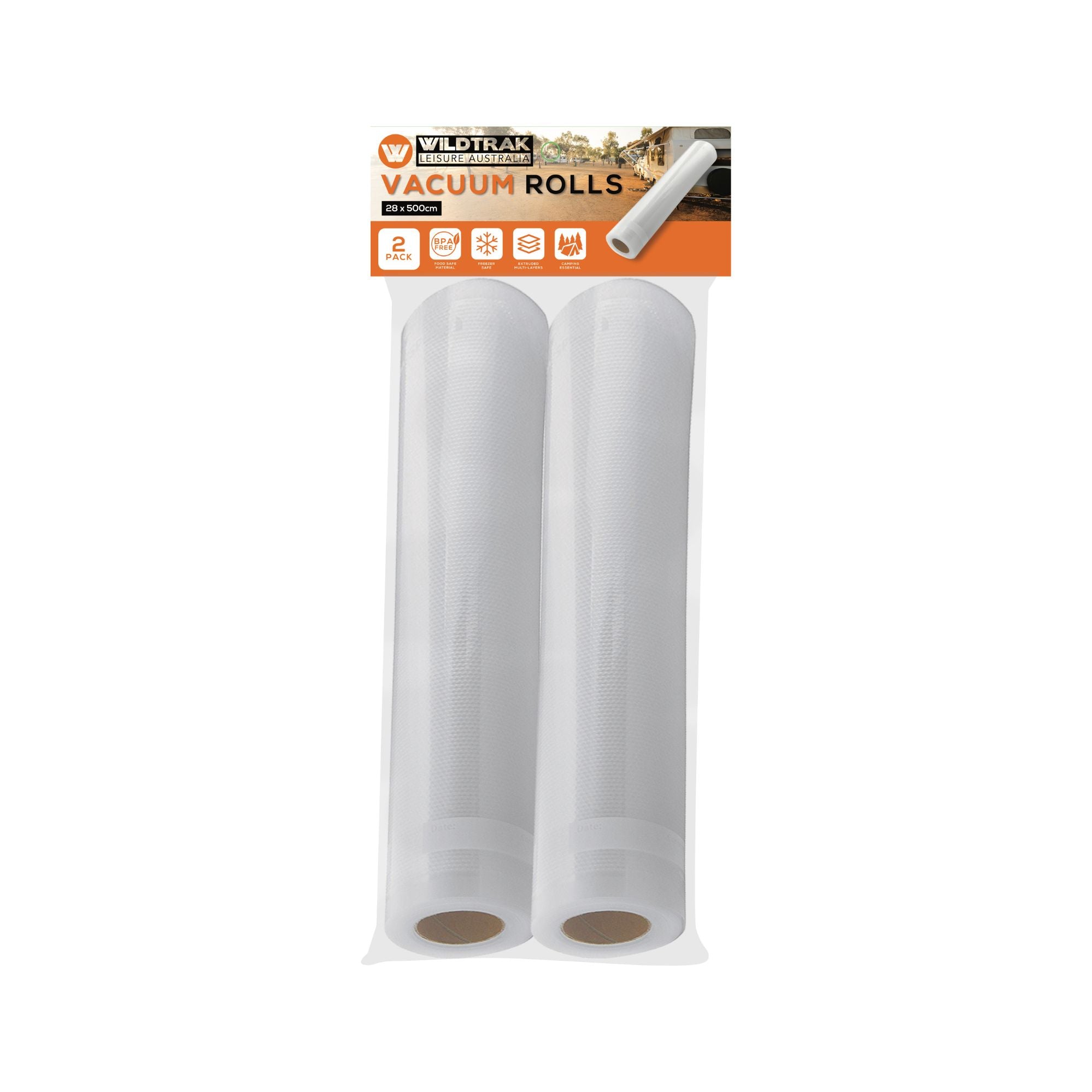 Wildtrak 2 Pack Vacuum Rolls , BPA Free, Extruded Multi-Layers 28x500cm