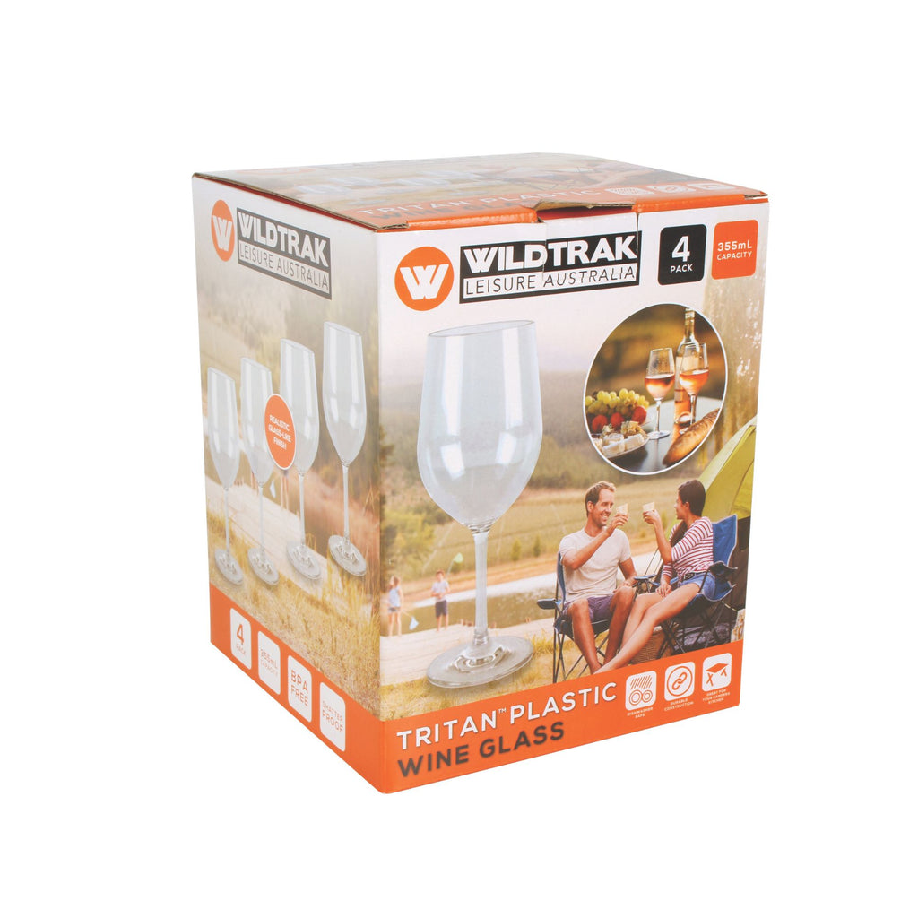 Wildtrak 4 Pack Tritan Shatter-Proof Plastic Wine Glasses 355ml, BPA Free