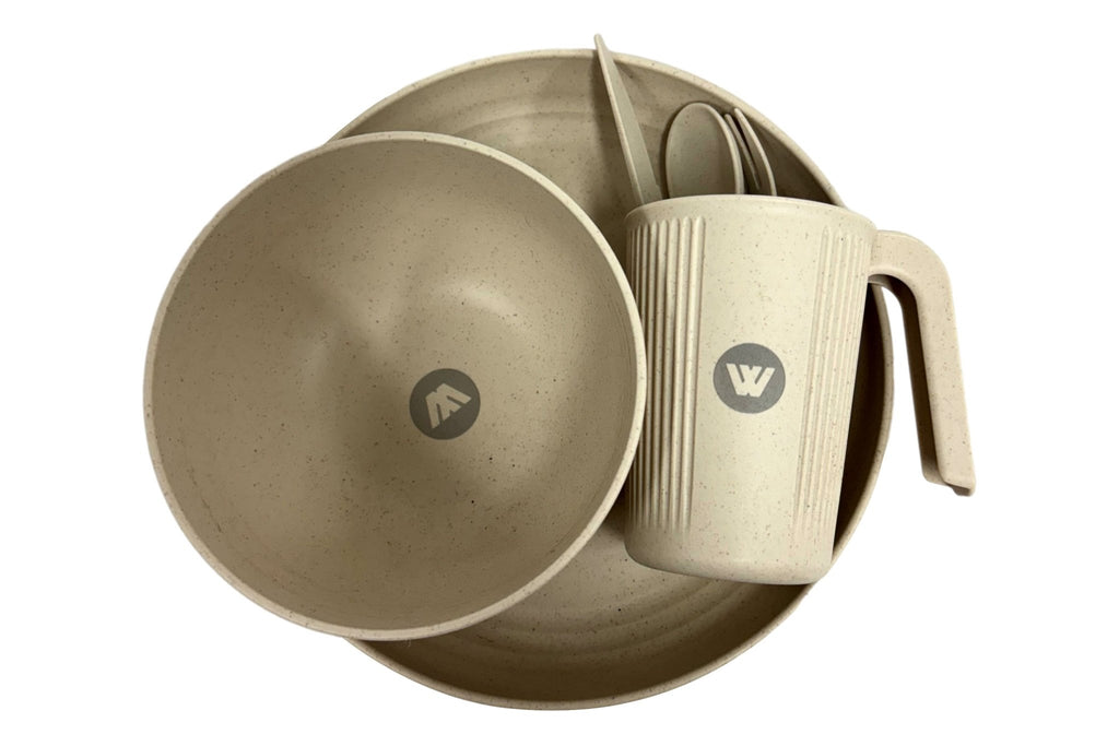 6pc 1 Person Wheat Straw Dinner Set - Beige or Blue