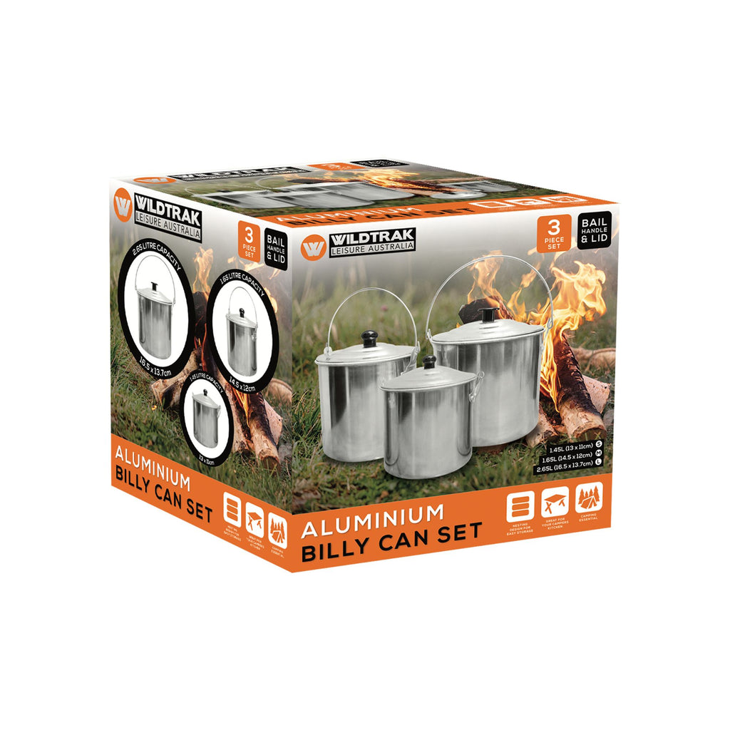 Wildtrak 3pc Aluminium Billy Can Set with Handles