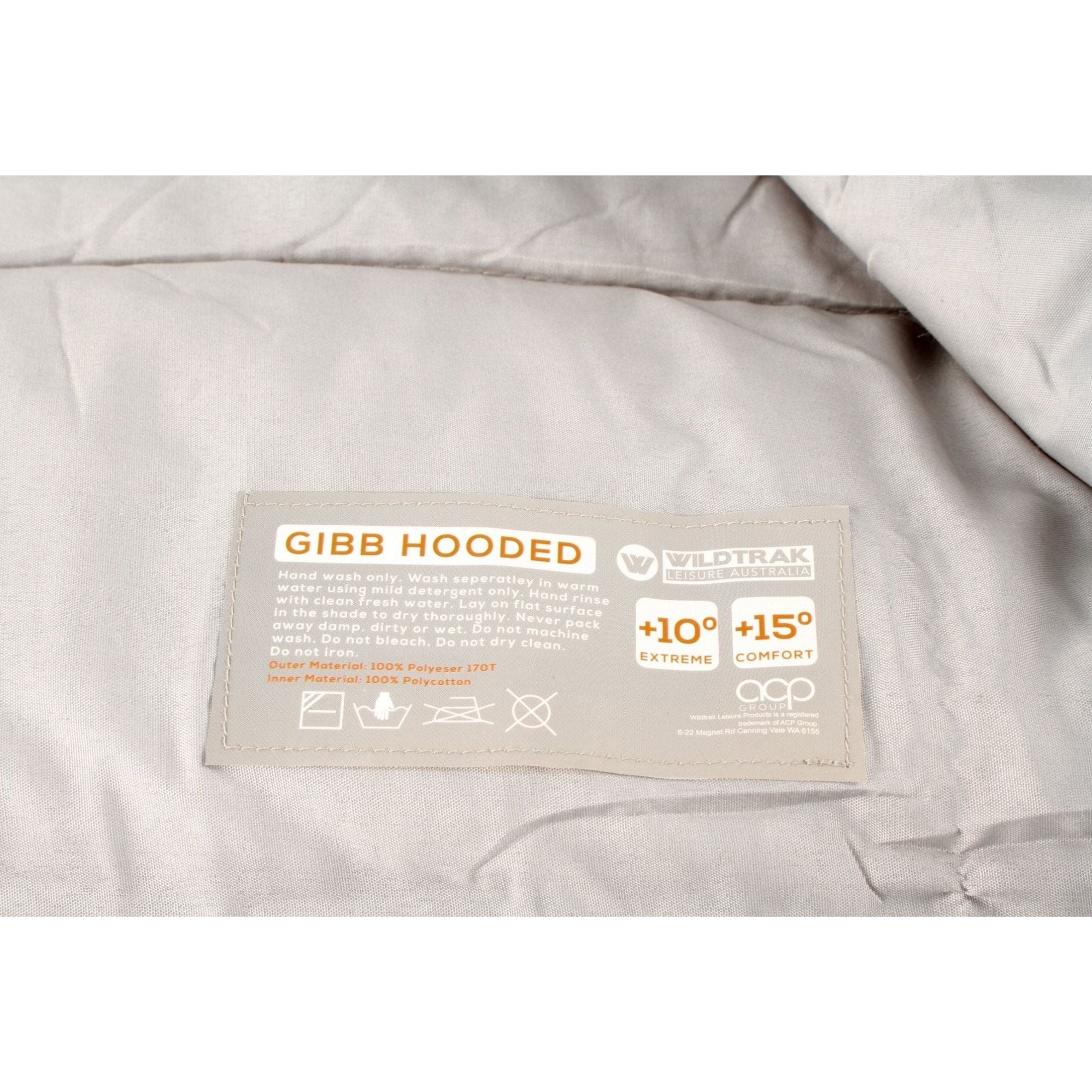 Gibb Hooded Sleeping Bag, 10-15°C, Breathable Lining, Auto Locking Zip, Sewn-through Construction, Sewn in Pocket, Hanging Loop (70 x 215cm)