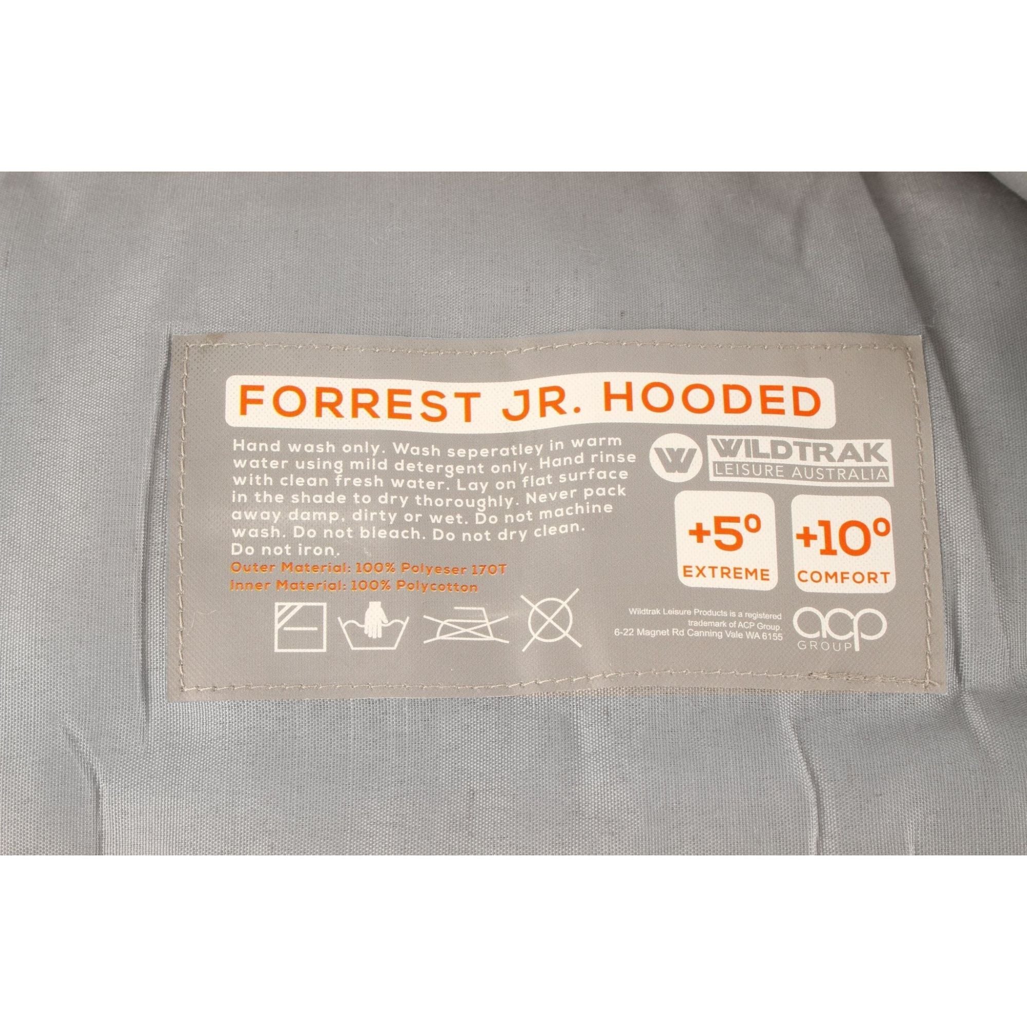 Forrest KIDS Youth Hooded Sleeping Bag, 5-10°C, Breathable Lining, Ripstop Fabric, Auto Lock Zips, Sewn-in Storage Pocket, Hanging Loop, Storage Bag, 65x205cm