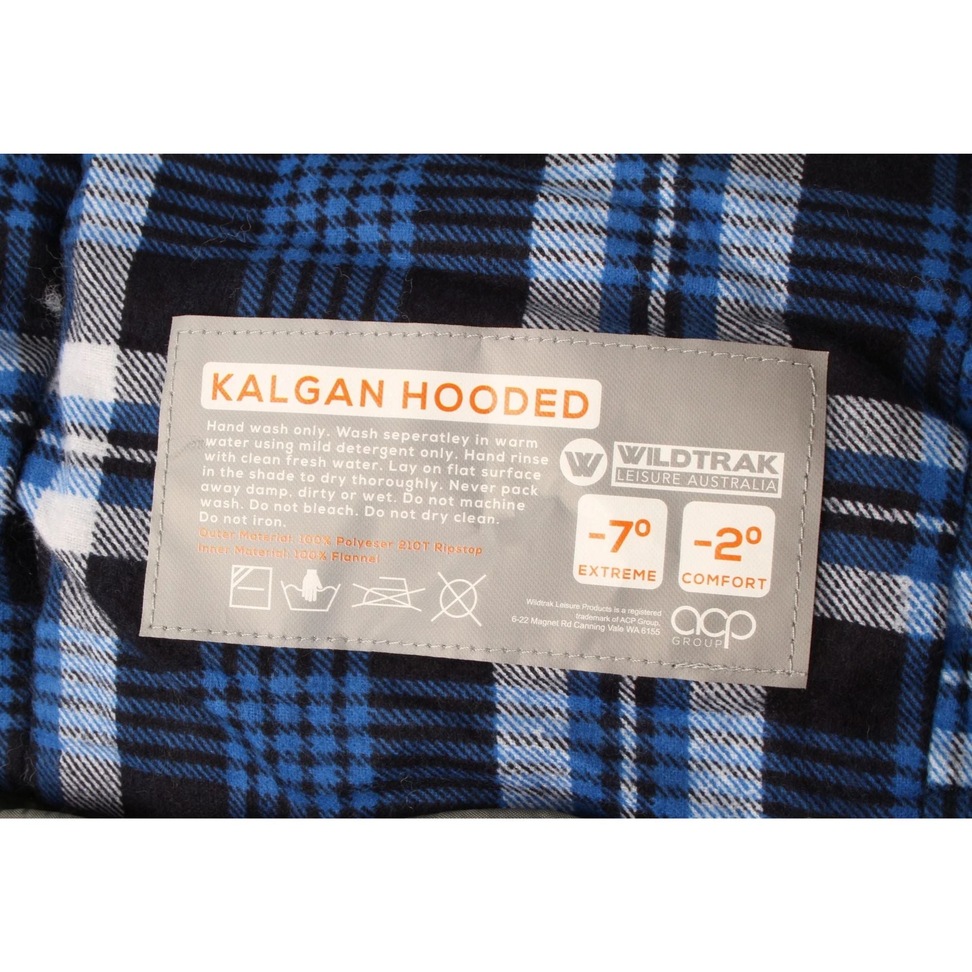 Kalgan Hooded Sleeping Bag, -2 to -7°C, Breathable Flannel Lining, Polyester Ripstop Outer, Auto Lock Zips, Sewn-in Storage Pocket, Hanging Loop, Storage Bag, 80x220cm