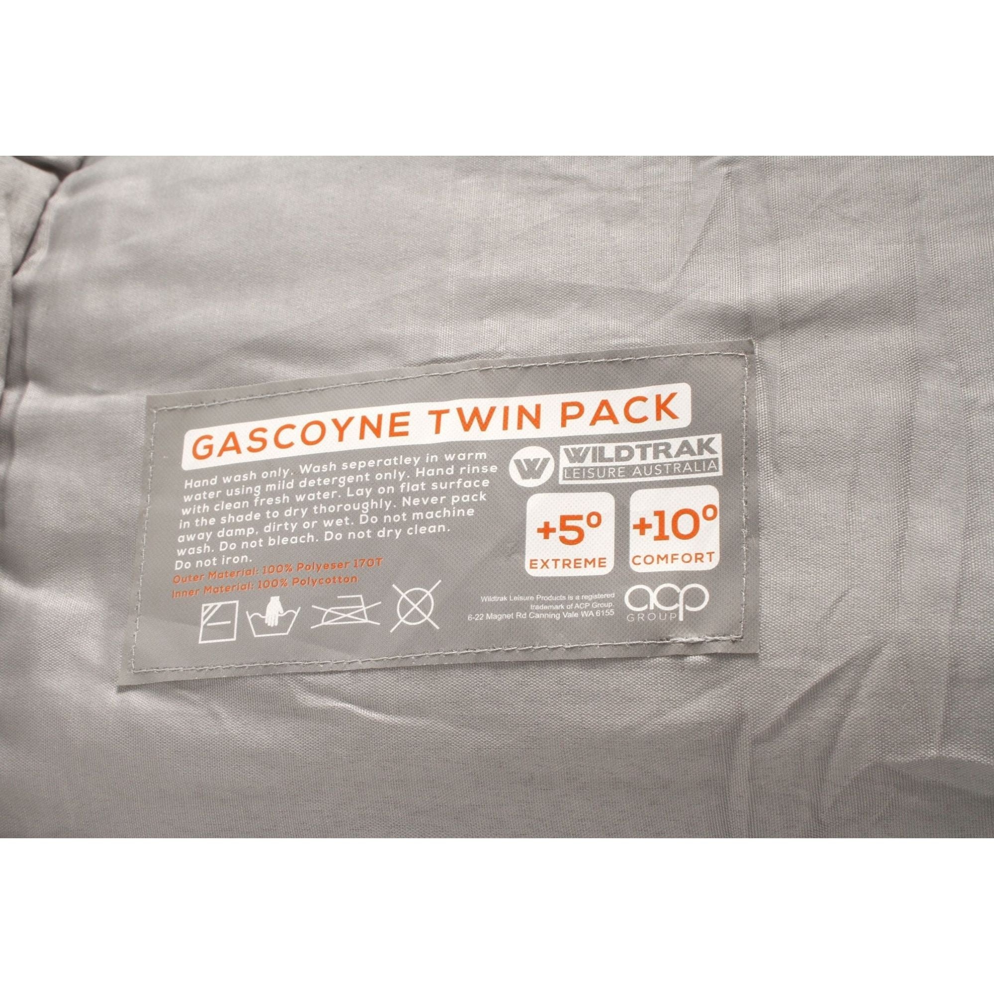 Gascoyne Twin Hooded Sleeping Bag, 5-10°C, Single or Double, Breathable Lining, Polyester Ripstop Outer, Auto Lock Zips, Sewn-in Storage Pocket, Hanging Loop, Storage Bag, 70x230cm