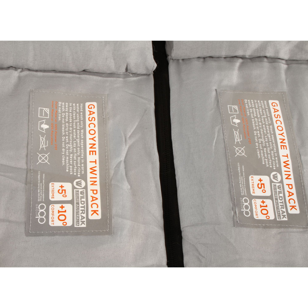 Wildtrak +5°C to +10°C Gascoyne Twin Hooded Sleeping Bag, Single or Double 70 x 230cm