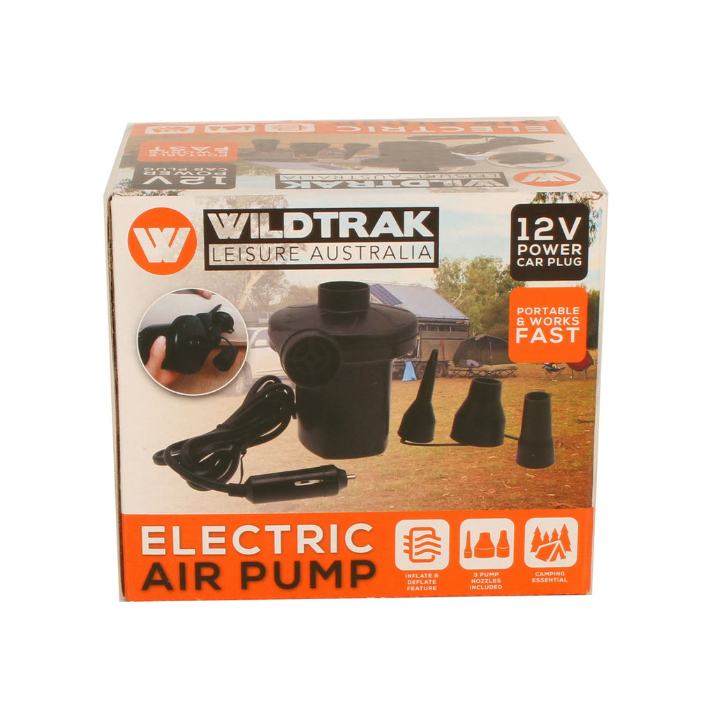 Wildtrak 12V Electic Air Pump with 3 Nozzles, Inflate and Deflate Function