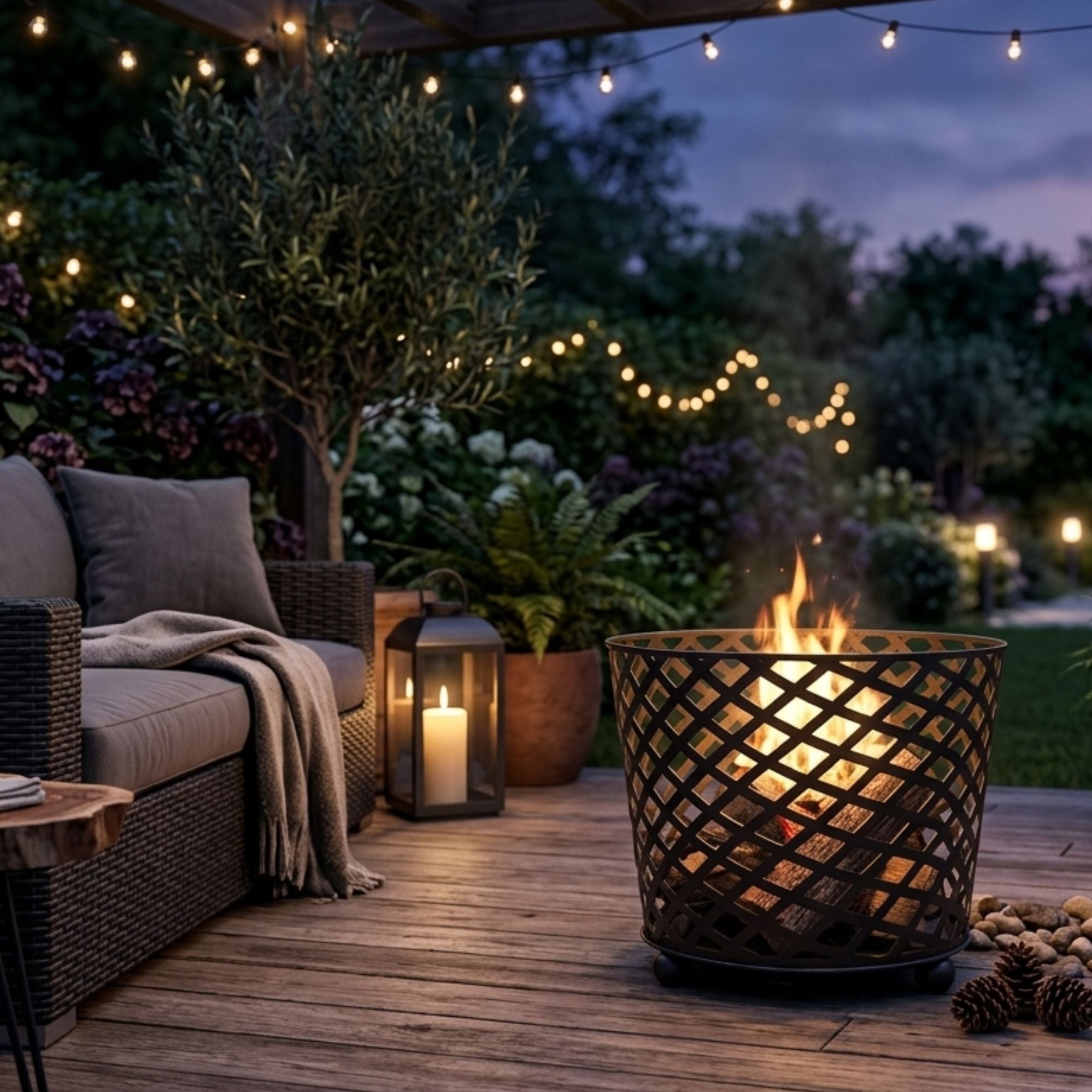 Ignite 38cm Black Steel Firepit/Planter/Wood Basket, Mesh Construction