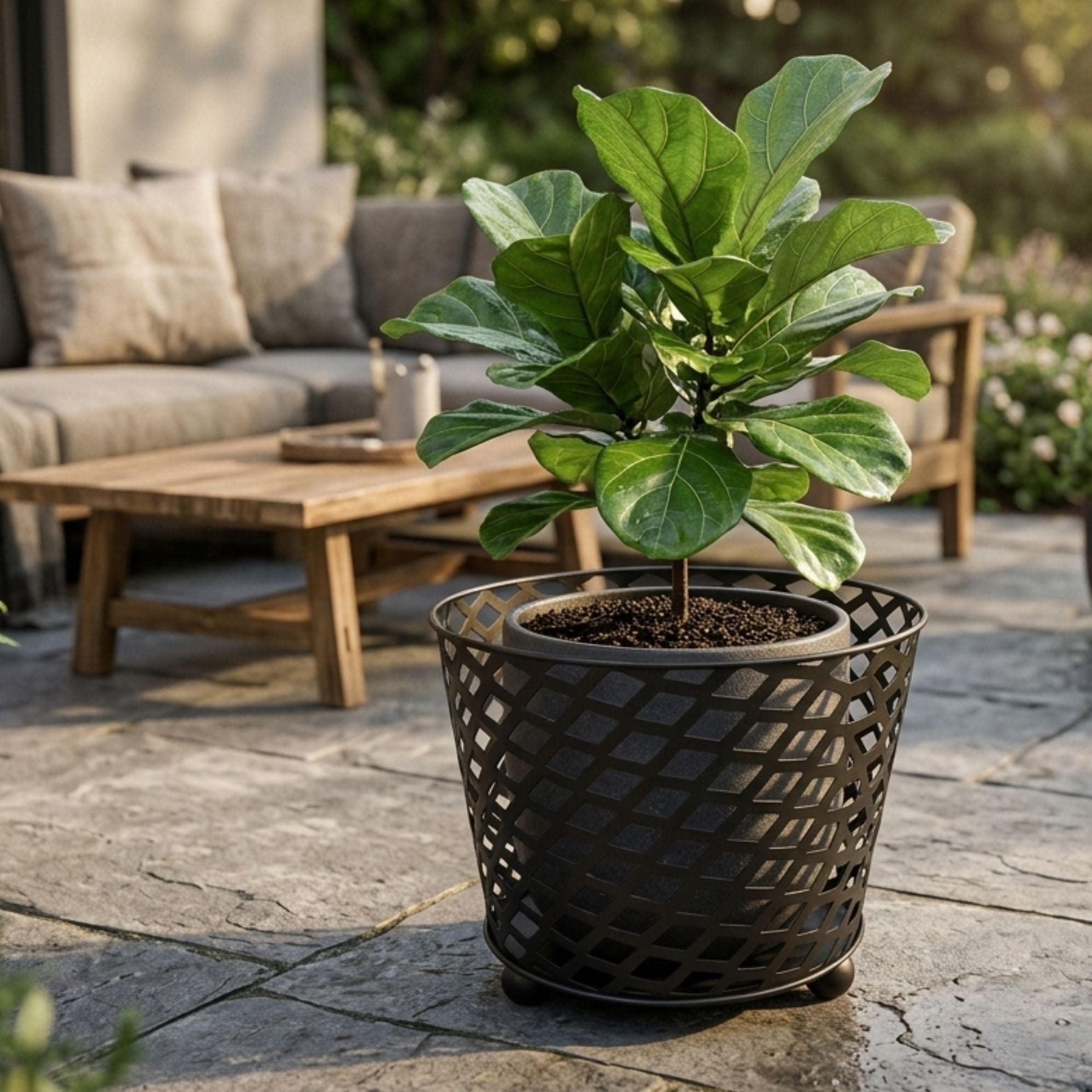 Ignite 38cm Black Steel Firepit/Planter/Wood Basket, Mesh Construction