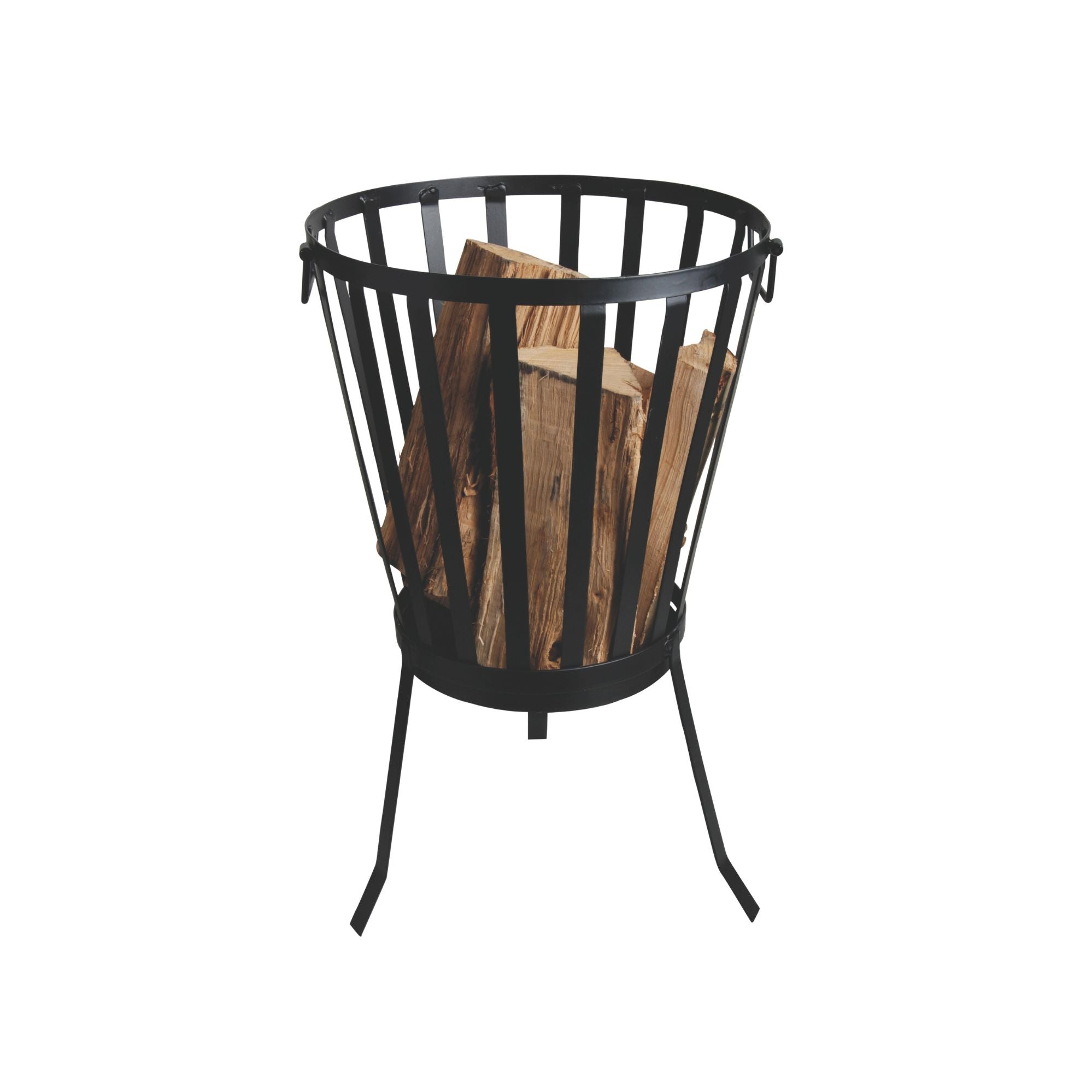 Ignite 58cm Black Steel Portable Firepit/Planter/Wood Storage Basket with Legs