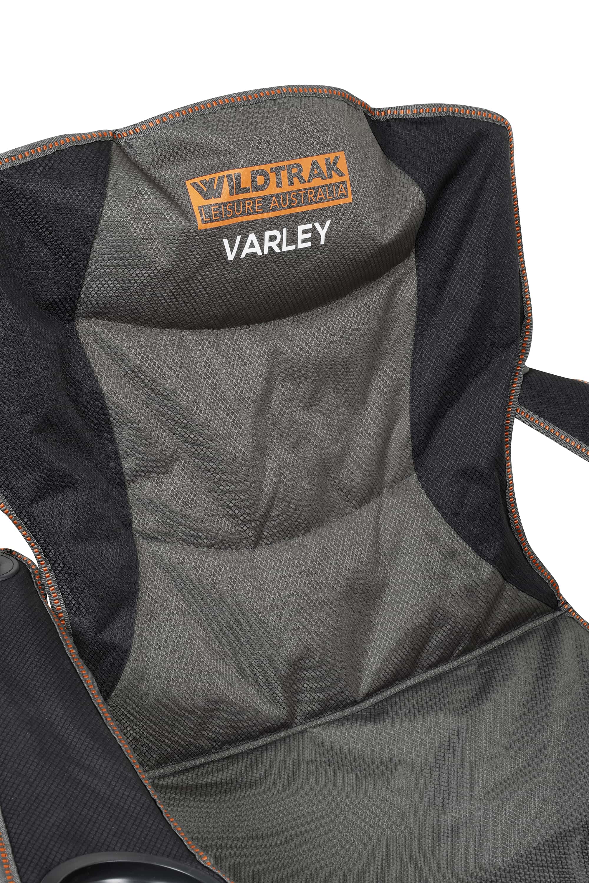 Wildtrak™ Varley Camp Chair with High-tensile Steel Frame, Cushioned Back Rest, Drink Holder, Weight Rated 136kg, Headrest Storage Pocket , Carry Bag with Shoulder Strap
