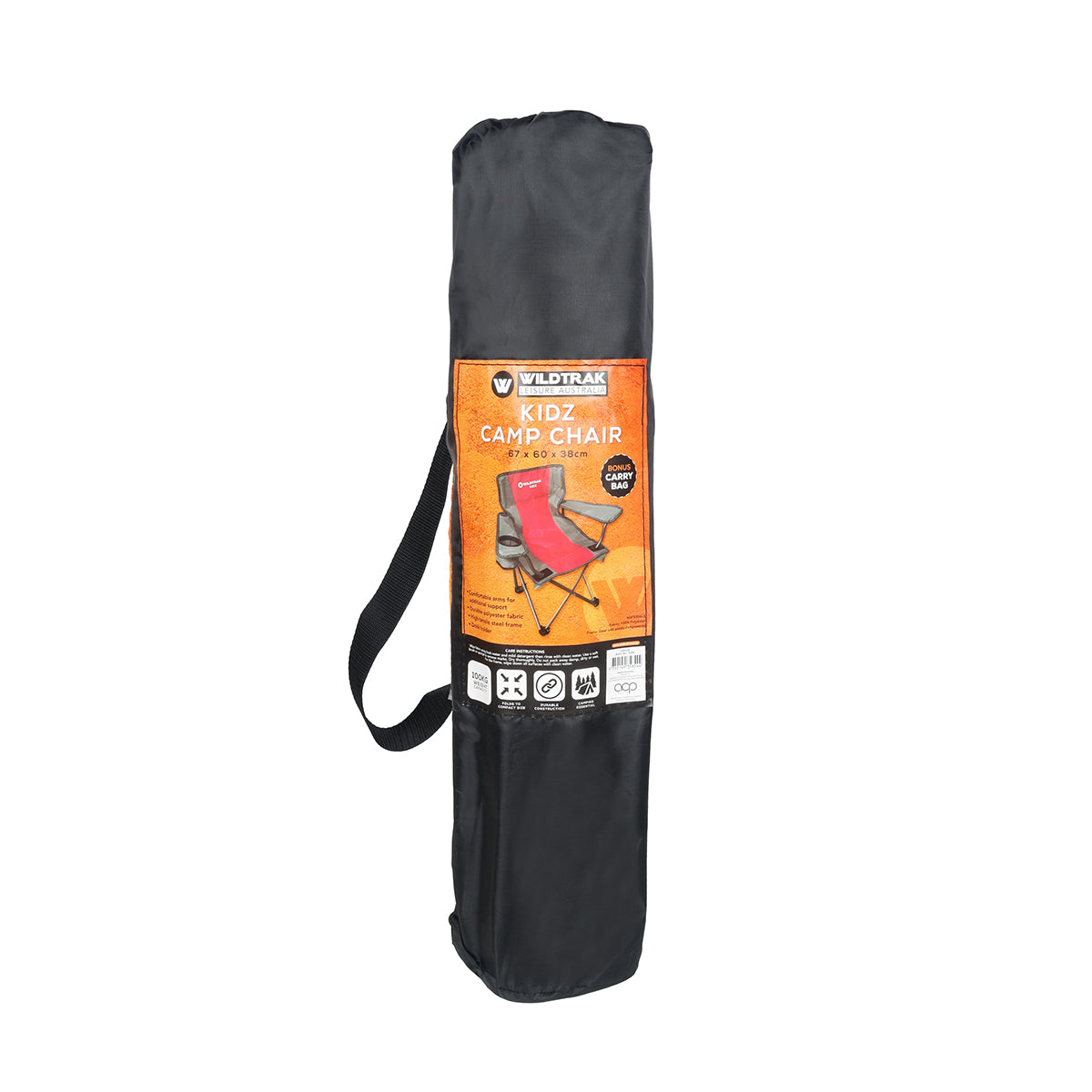 WILDTRAK™ KIDS Pink/Grey Foldable Camp Chair, Easy Clean Fabric, Drink Holder, Locking Device to Secure Legs into Place, Weight Rated 100kg, Carry Bag with Shoulder Strap