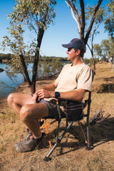 WILDTRAK™ Deluxe Nannup Foldable Camp Chair, Cushioned Seat & Back Rest, Wine Glass Holder, Media Storage Pocket, Adjustable Lumbar Support, Zippered Storage Pocket for Carry Bag with Shoulder Strap, Weight Rated 200kg Camping and Events