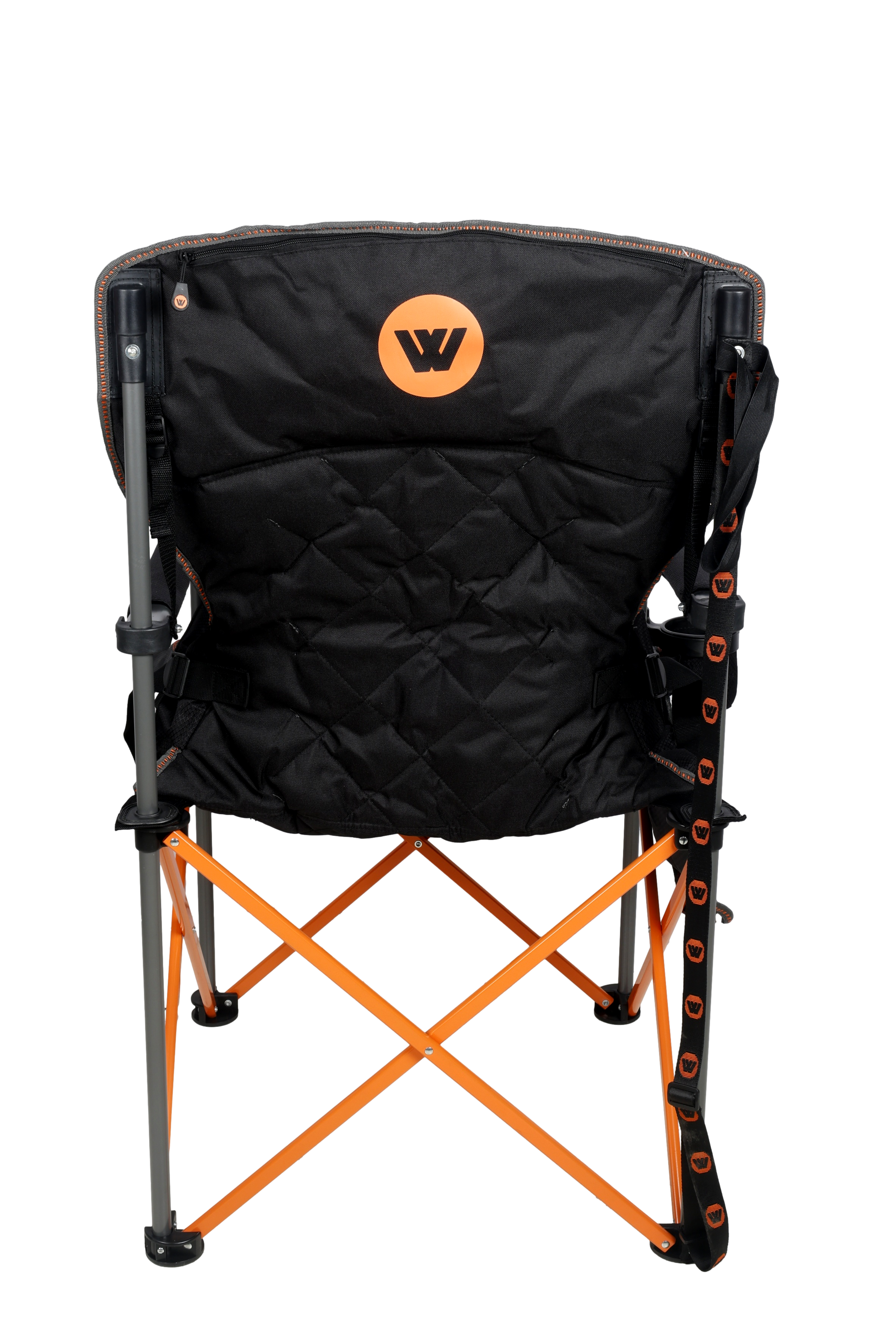 WILDTRAK™ Deluxe Nannup Foldable Camp Chair, Cushioned Seat & Back Rest, Wine Glass Holder, Media Storage Pocket, Adjustable Lumbar Support, Zippered Storage Pocket for Carry Bag with Shoulder Strap, Weight Rated 200kg Camping and Events