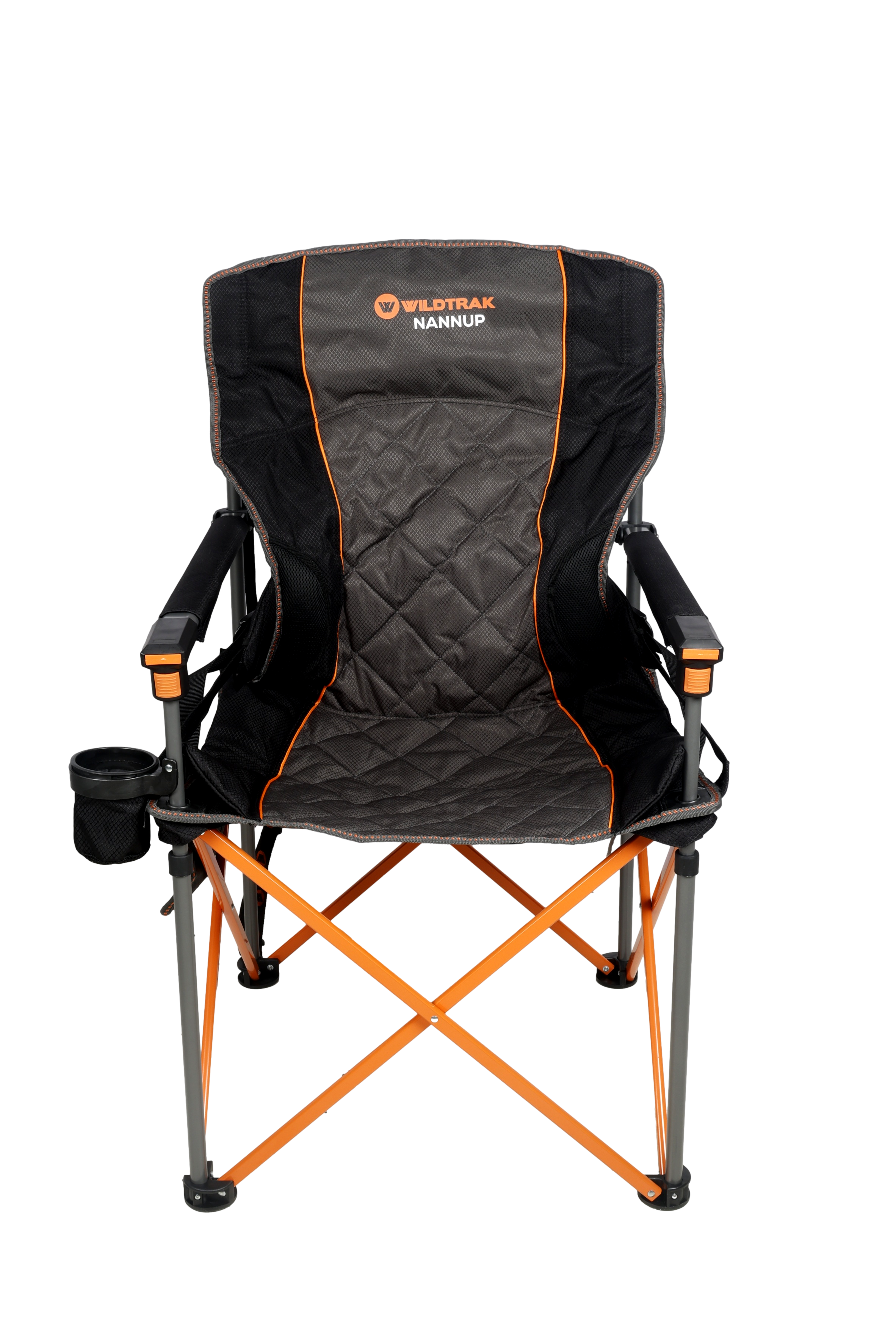 WILDTRAK™ Deluxe Nannup Foldable Camp Chair, Cushioned Seat & Back Rest, Wine Glass Holder, Media Storage Pocket, Adjustable Lumbar Support, Zippered Storage Pocket for Carry Bag with Shoulder Strap, Weight Rated 200kg Camping and Events