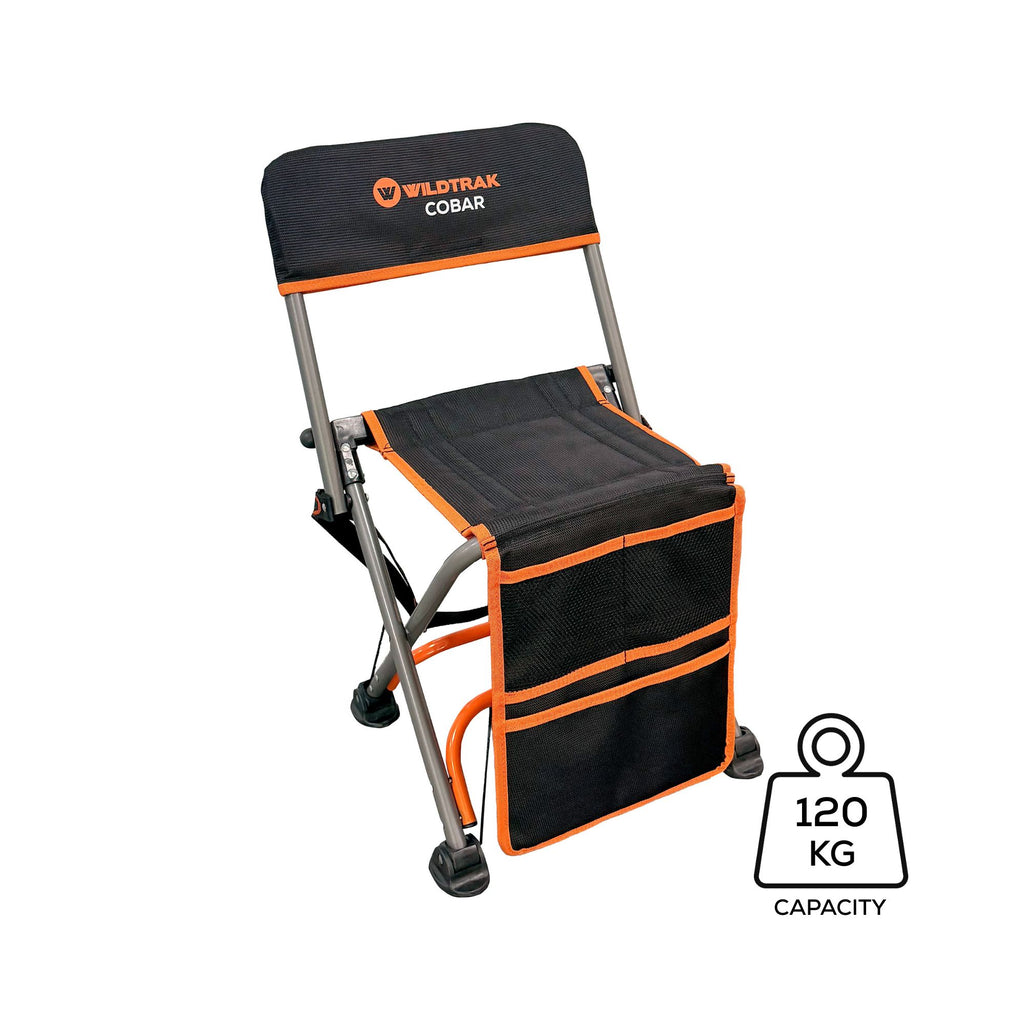 Wildtrak Cobar Compact Tri-fold Backrest Stool 64x27.5x30cm, 120kg Weight Rating