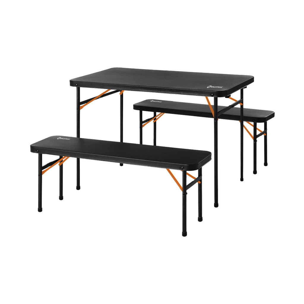 Wildtrak 3pc Picnic Table & Bench Set, Vacuum Moulded, Folds Flat, 102 x 61 x 70cm