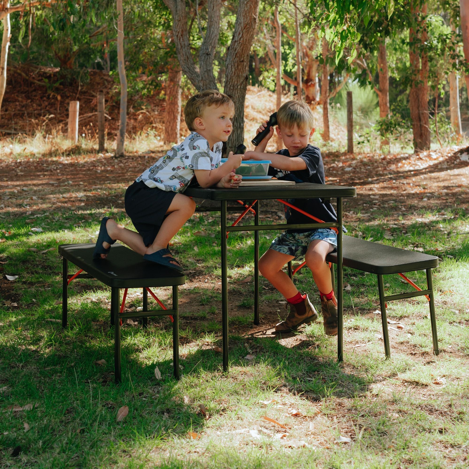 Wildtrak 3pc Picnic Table & Bench Set, Vacuum Moulded, Folds Flat, 102 x 61 x 70cm