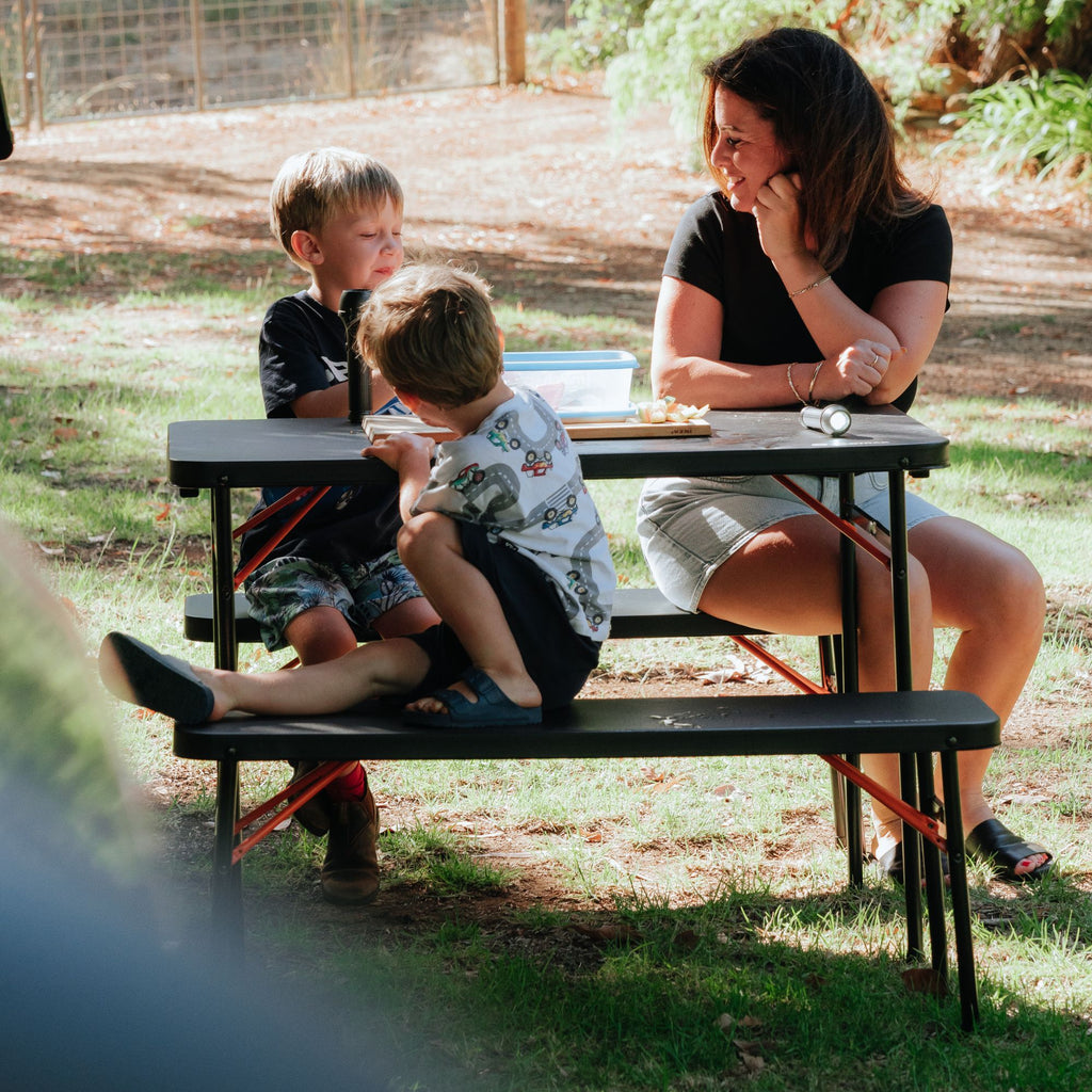 Wildtrak 3pc Picnic Table & Bench Set, Vacuum Moulded, Folds Flat, 102 x 61 x 70cm