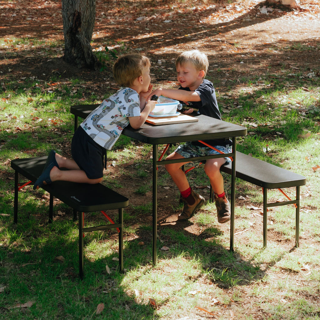 Wildtrak 3pc Picnic Table & Bench Set, Vacuum Moulded, Folds Flat, 102 x 61 x 70cm