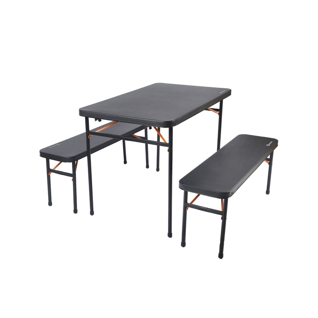 Wildtrak 3pc Picnic Table & Bench Set, Vacuum Moulded, Folds Flat, 102 x 61 x 70cm