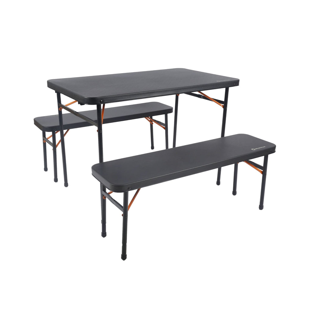 Wildtrak 3pc Picnic Table & Bench Set, Vacuum Moulded, Folds Flat, 102 x 61 x 70cm