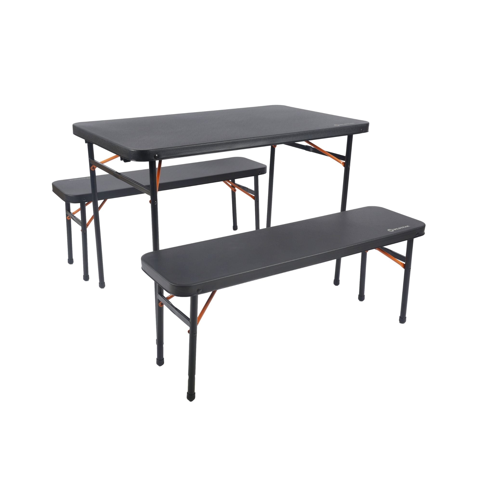 Wildtrak 3pc Picnic Table & Bench Set, Vacuum Moulded, Folds Flat, 102 x 61 x 70cm