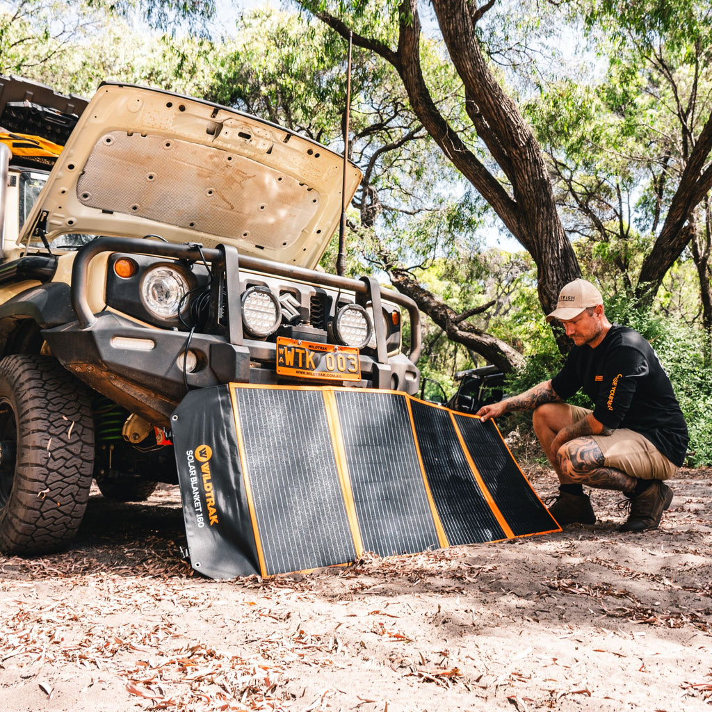 Wildtrak 160W Folding Solar Blanket A-Grade with ETFE Coating, Built in Stand, & Carry Bag