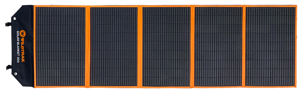 Wildtrak™ 300W Folding Solar Blanket (A-Grade with ETFE Coating, Built in Stand, IP65 Waterproof & Carry Bag) for Off-Grid Living, Camping, 4WD & Caravan Adventures