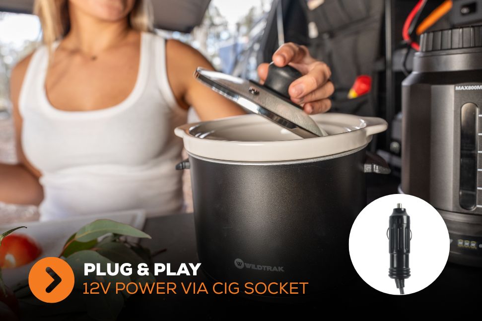crock pot plugs into cigarette lighter The Best Crockpot with Game-Changing Lid Holder cooked meals on the road with the RoadPro RPSL Thrift store find: 12v Roadpro