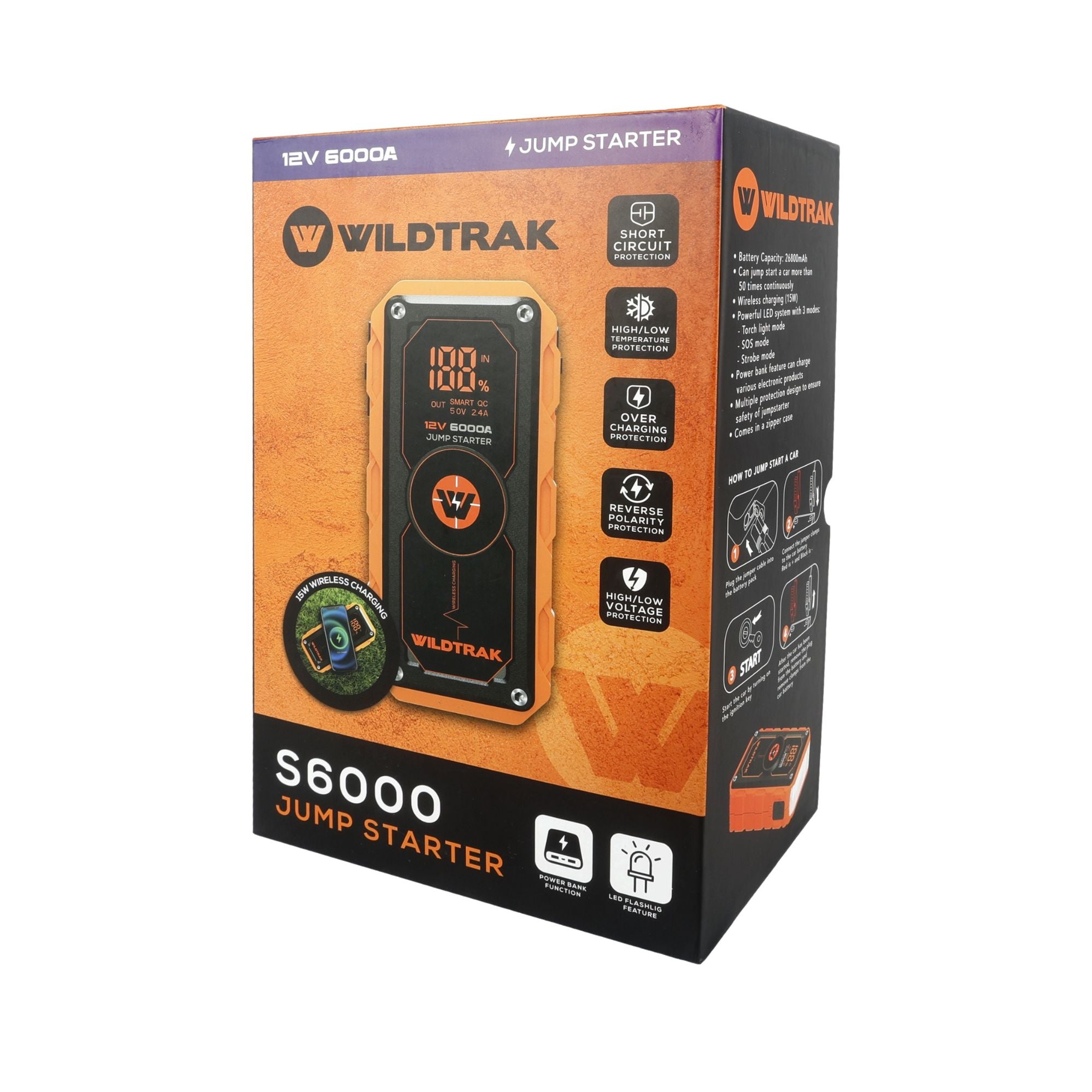 Wildtrak Heavy-Duty 6000A 26800mAh HP Lithium Car & 4WD Jump Starter (Petrol & Diesel)