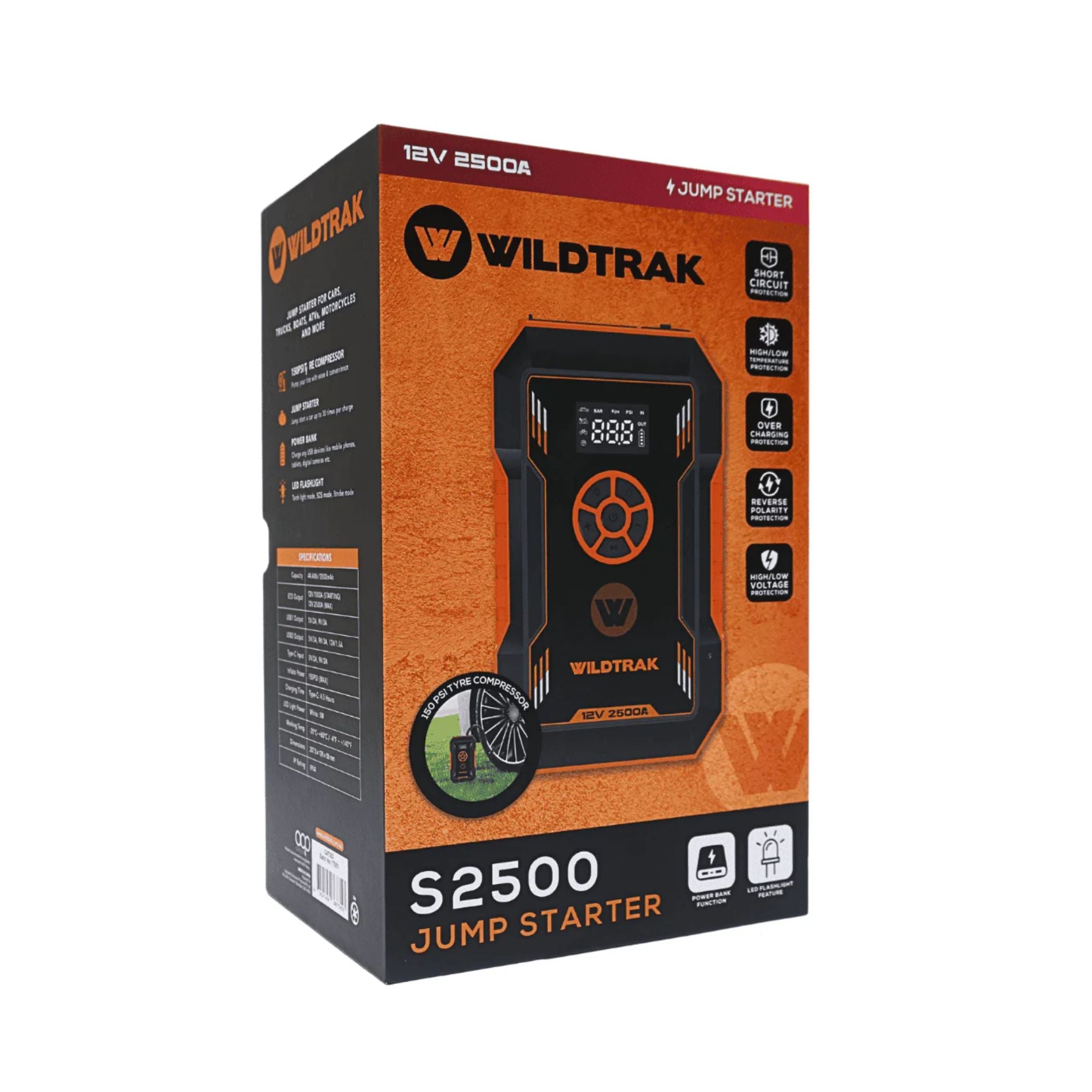 Wildtrak Heavy Duty 2500A Lithium Jump Starter 12000mAh with Tyre Compressor