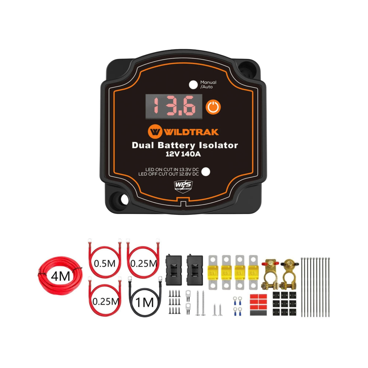 Wildtrak 140A Smart Battery Isolator with Wiring Kit