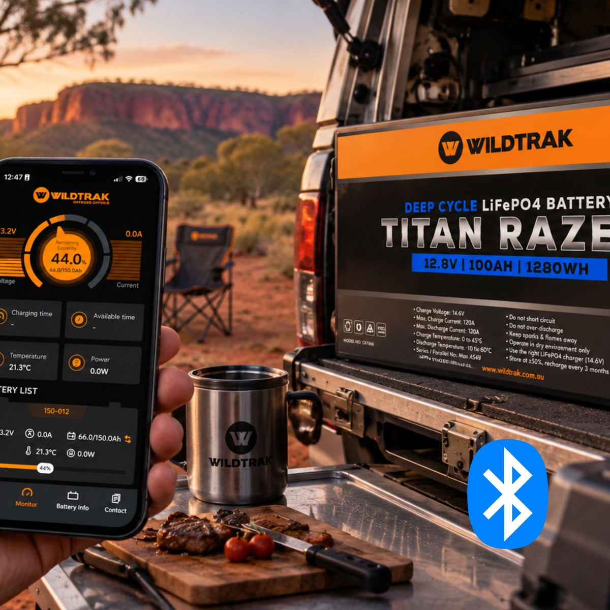 Wildtrak 12V Slimline Lithium Battery Titan Razer 100AH LiFePO4