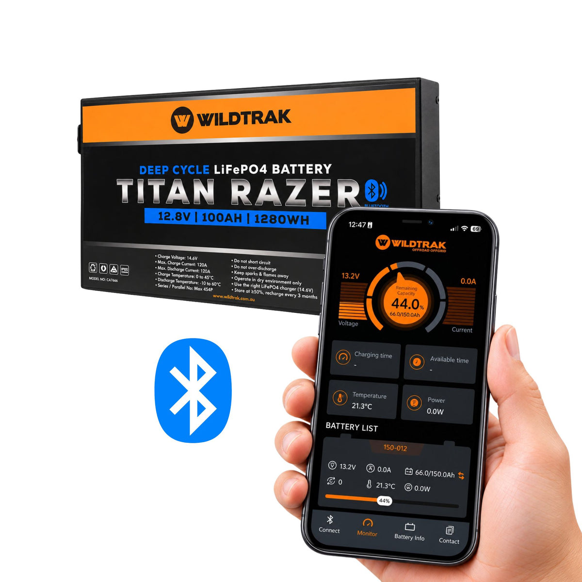 Wildtrak 12V Slimline Lithium Battery Titan Razer 100AH LiFePO4