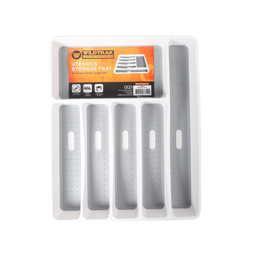 Wildtrak Non-Slip Utensil Storage Tray 40x33x5cm, 6 Compartment