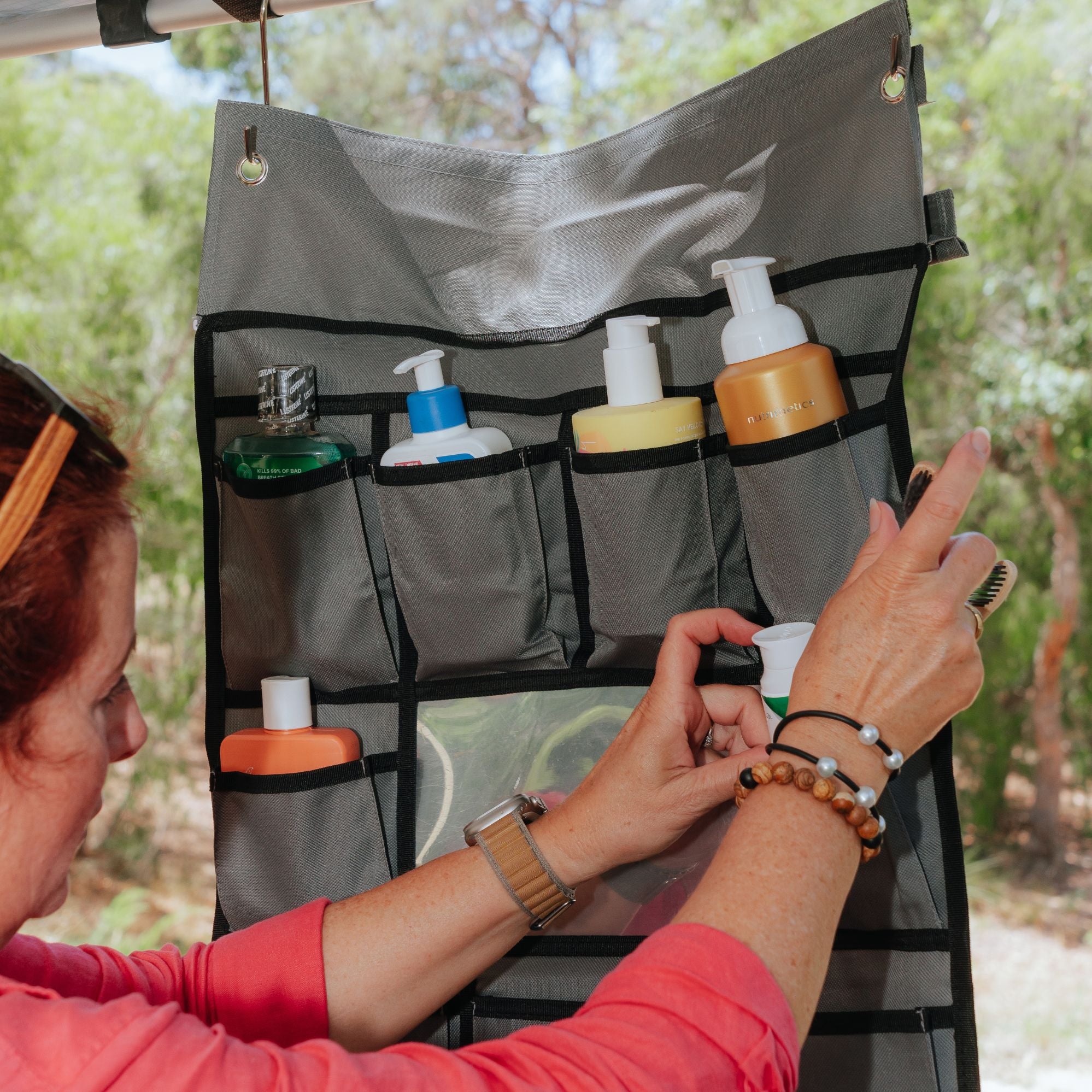 Wildtrak 14 Compartment Car/Caravan Camping Hanging Organiser with Mirror 123x48cm